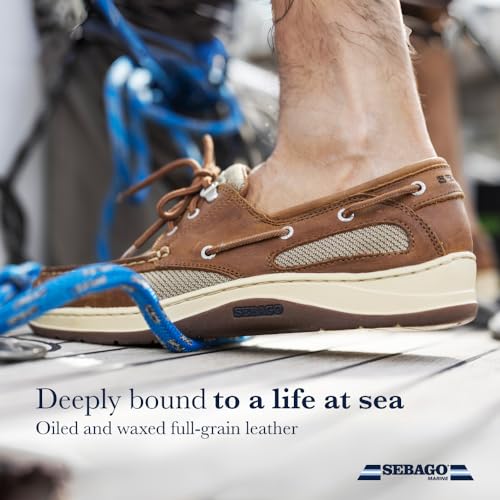 Sebago Clovehitch II FGL Waxed Boat Shoes - Leather Moccasins for Men with Breathable Mesh Panels, Anatomical EVA Midsoles, and Slip-Resistant Outsoles, Brown Cinnamon - 13 Regular4