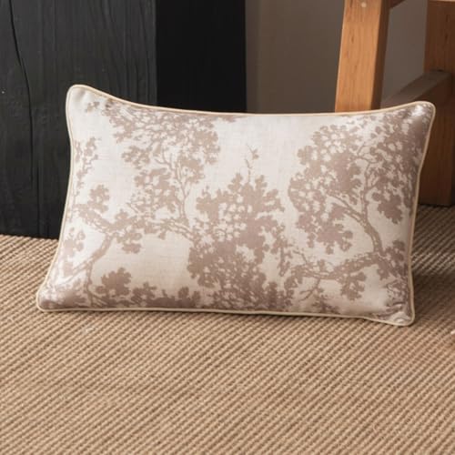 Mantle & Mason Floral Lumbar Throw Pillow Cover 12x20 1Pc Decorative Pillow Cover for Couch Bed Living Room William Morris Luxury Textured Linen Pillow Case Taupe and White