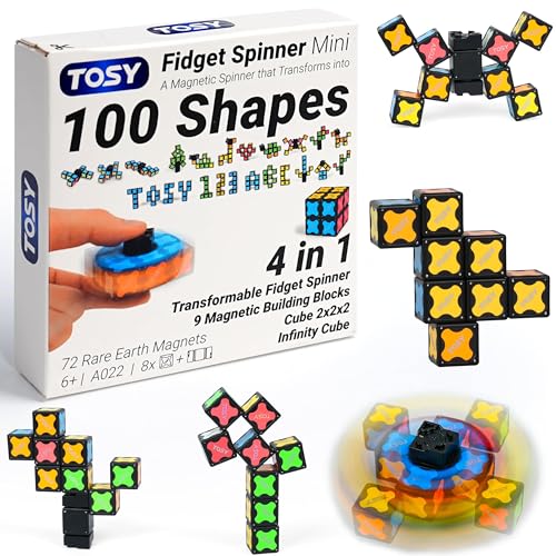TOSY Magnet Fidget Spinner Mini - 8 Blocs, Jouet 3 en 1: Fidget Spinner Transformable, Infinity Cube, Puzzle Cube 2x2, Tuiles magnétiques STEM Cadeau pour...