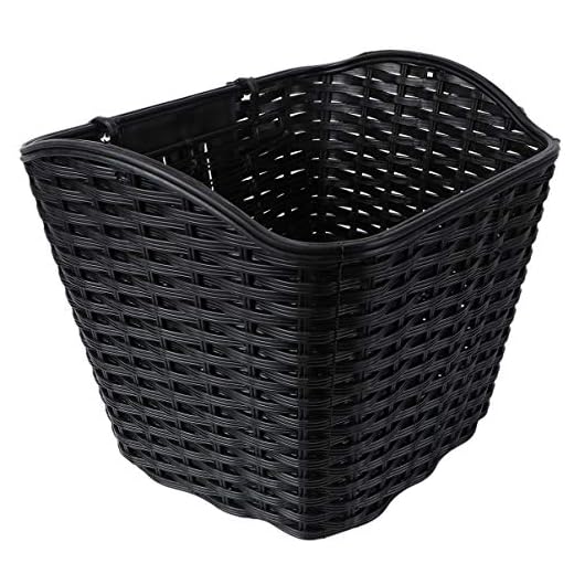Garneck Bicycle Basket Wicker Rectangular Basket Childrens Wicker Hand-Woven Bike Baskets Girls Boys Cycling Basket with Cover (Black)