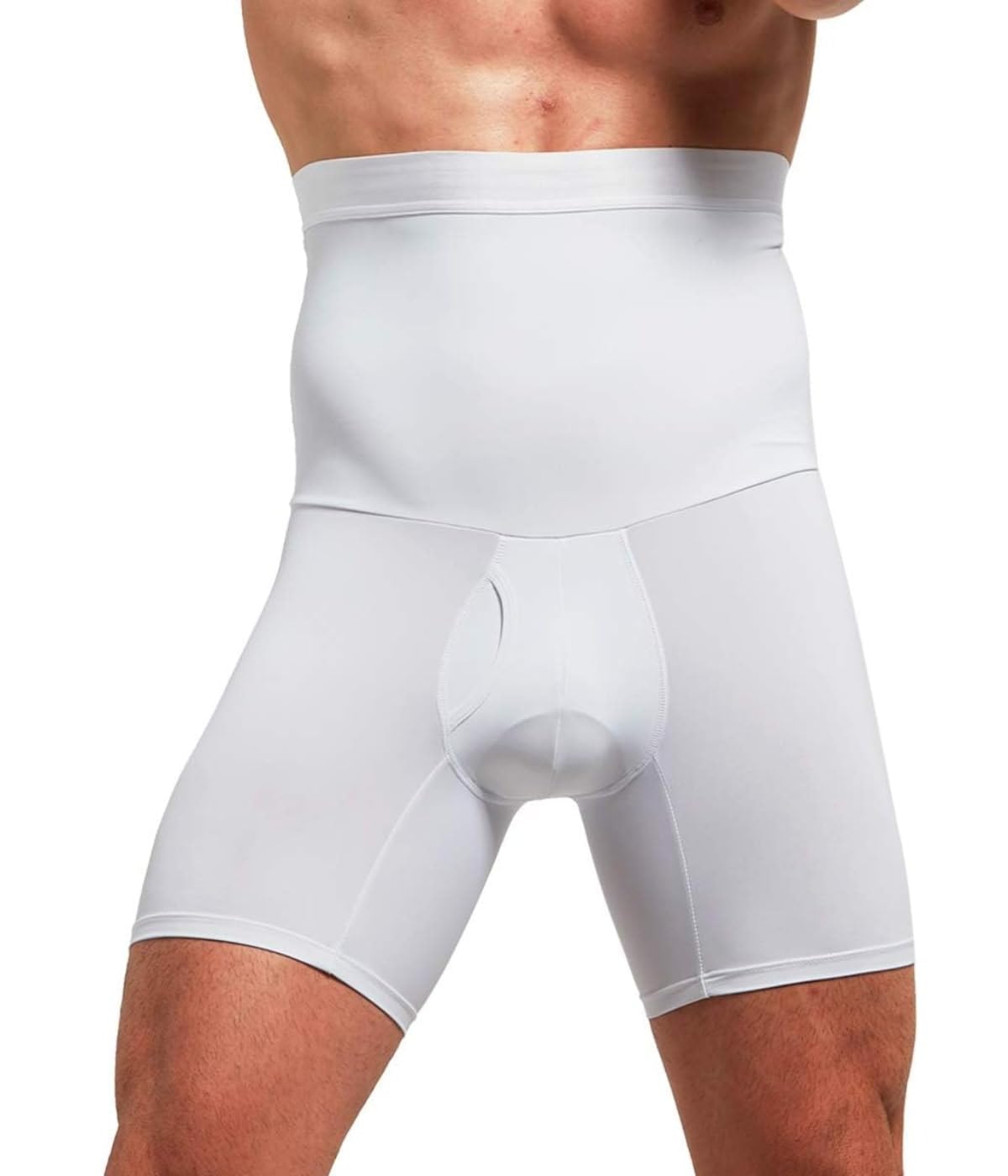 QUICKMOVE Men's Tummy Control Shapewear Shorts High Waist Slimming Anti-Curling Underwear Body Shaper Seamless Boxer Brief White 2