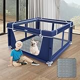 XVISHX 42x42 Inches Puppy Playpen with Dog Pads, Dog Playpen for Puppies or Small Dogs, Pet Playpen for Indoor & Outdoor, Sturdy Safety DogPen with Thickened Fabric, High-Strength Nylon Wire Mesh