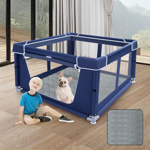 XVISHX 42x42 Inches Puppy Playpen with Dog Pads, Dog Playpen for Puppies or Small Dogs, Pet Playpen for Indoor & Outdoor, Sturdy Safety DogPen with Thickened Fabric, High-Strength Nylon Wire Mesh