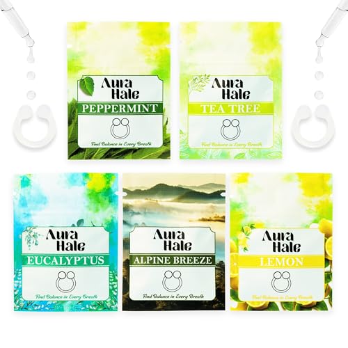 AuraHale Breathe Easy Pack - Nasendiffusorringe mit ätherischem Öl für klare Atmung und Vitalenergie | tragbare Aromatherapie | medizinisches Silikon | organisch