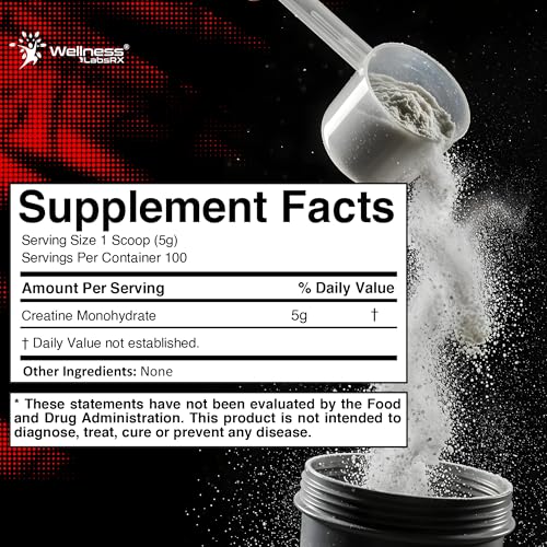 Image of WELLNESS LABSRX Creatine Monohydrate Powder 500g - 100 Servings Micronized Creatine Powder Supplement, Unflavored Creatine for Women and Men, Supports Muscle Strength, Energy, Endurance and Workout