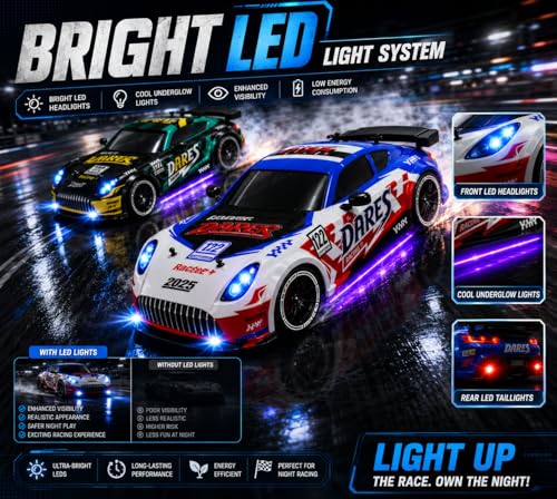 Image of Remote Control Sports Car & Off-Road SUV Toy for Kids, High Speed RC Racing with Wireless Remote, Realistic Lights & Premium Design Gift for Boys Girls (White-Drift CAR)
