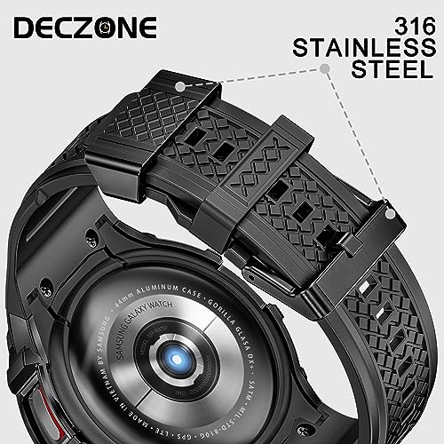 Deczone Silicone Bnad with Stainless Steel Case Cover Compatible with Samsung Galaxy Watch 5 Pro 45mm bands Protective Case cover for Men (Black)