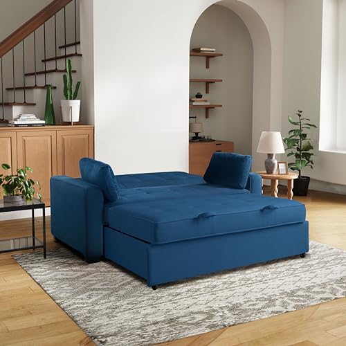 Image of Serta Ainsley 72.6 inch Convertible Sleeper Sofa, Queen Size, Dreamcoil Comfort, Soft Velvet Fabric, Navy