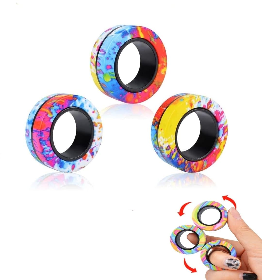 LeafLoom 3pcs Magnetic Rings Fidget Toy Set, Magnetic Fidget Toys Adults Fidget Spinner Rings for Relief, Gifts for 8+ Year Old Teen Boy Girl (Pack of 3)