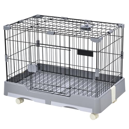 SOFTSEA 小動物ケージ 小型 ペットケージ ハムスターケージ ウサギ ケージ 小動物用 天井扉 飼育ケージ キャスター付き うさぎ 組立簡単 室内飼い スチール製 引き出しトイレ付 (グレー)