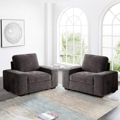 Image of TEKAMON 45 inch Accent Chair with Seat Storage, Oversized Single Sofa Chair, Modern Chenille Fabric Armchair for Living Room /Office with Deep Seat, Wide Armrests, Side Pockets, USB, WashableCovers(DkGrey)