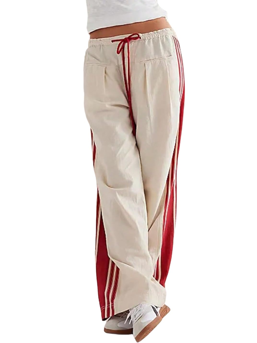 ZAFUL Womens Colorblock Straight Casual Pants Drawstring Slouchy Palazzo Pant Side Striped Lounge Trouser with Pockets