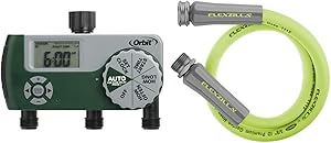 Orbit 56082 3-Outlet Hose Watering Timer, Green & Flexzilla HFZG503YW Lead in Hose, 3' (feet), ZillaGreen