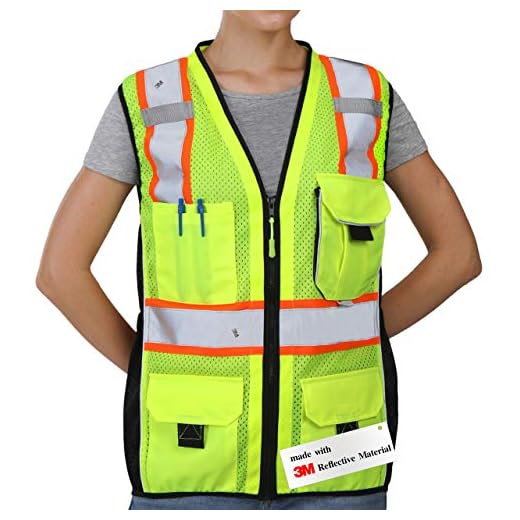 Dib Safety Vest for Women with Pockets, Mesh Reflective Vest High Visibility, ANSI Class 2 Made with 3M Reflective Tape, Yellow and Black S