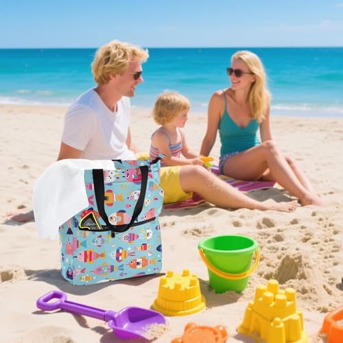 Bolsa de playa infantil y escolar con bonitas asas de peces para jugar y leer 7