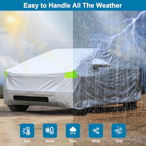 Image of Car Cover for Tesla Cybertruck with Storage Bag and Windproof Bands, Outdoor Full Car Cover for All Weather, Fit for Cybertruck Accessories, UV Protection Snow Hail Protector Cover