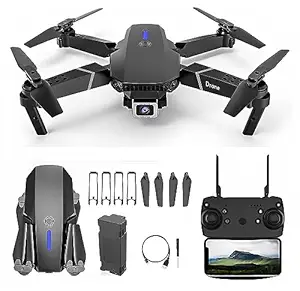 KIDUXO Foldable Remote Control Drone with Camera HD Wide Angle Lens Optical Flow Positioning with 1800Mah Battery WiFi FPV 4-Axis Dual Camera with Dual Flash Lights