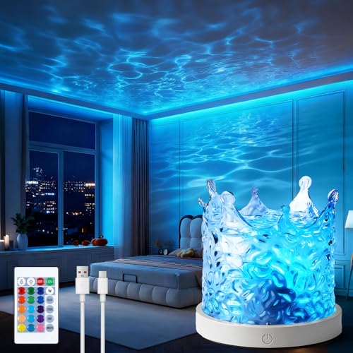 Weiongppy Proyector Ondas Llama Ambiente, Proyector Cielo Estrellado, Lámpara Aurora Boreal, 16 Colores Dinámicos, Control Remoto, Brillo Ajustable, Proyector de Estrellas Regalo  Corona