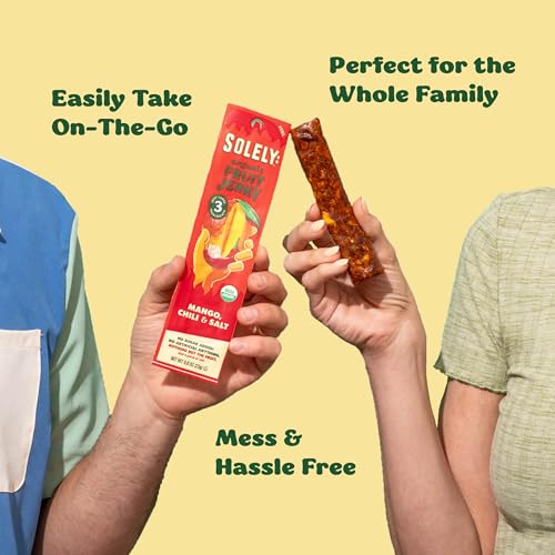 Image of SOLELY - Organic Mango Strawberry Fruit Jerky - 12 Individually Wrapped Fruit Strips - Fruit Leather - Healthy Snacks for Adults & Kids - Non GMO, Vegan Snacks - 0.8oz (23g)