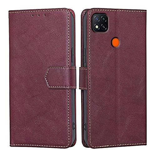 Cover per Redmi 9C 9C 10A 6.53 Inches Custodia Flip Portafoglio Magnetica Libro Bumper Case - rosso pelle