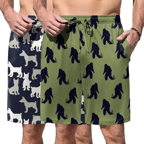 Image of Ekouaer Men's Pajama Shorts Soft Sleepwear Bottoms Elastic Waistband Loungewear Breathable Men Shorts with Pockets
