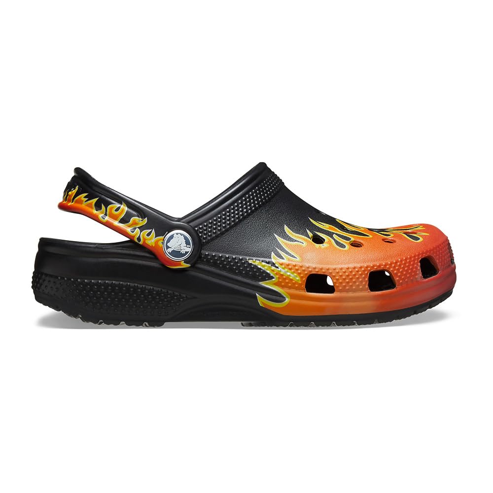 Crocs Unisex Classic Clogs with Patterns and Graphics (Little Kid/Big Kid) Black/Multi Flames 5 Medium