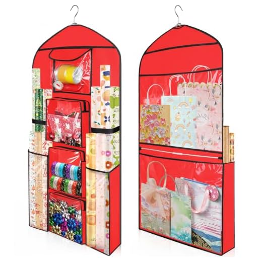 Hanging Gift Wrapping Paper Storage, 48x24" Extra Large Double-Sided Christmas Wrap Bag Container, Oxford Fabric Dual-Side Craft Roll Organizer, Present Wrap Holder for Bedroom Closet, Wardrobe Door