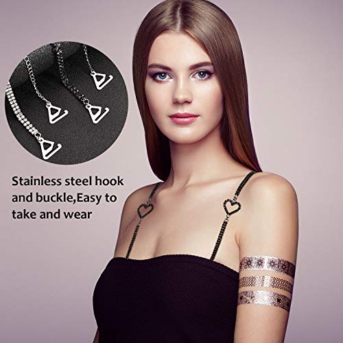 2 Pairs Rhinestone Bra Strap Invisible Shoulder Strap Adjustable Non-Slip Bra Belt For Bra Tops Dress Women Girls, 2 Colors #TOP4