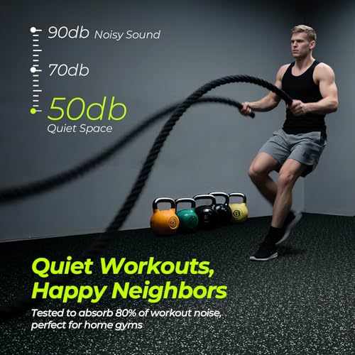 1/2in Thick 48 Sq Ft Rubber Top High Density EVA Foam Exercise Gym Mats Non-Slip 12 Pcs - Interlocking Puzzle Floor Tiles for Home Gym Heavy Workout Equipment Flooring - 24 x 24in Tile, Black & White