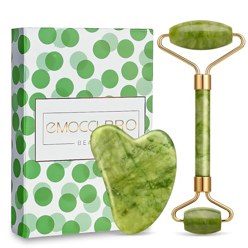 Gua Sha Set and Jade Face Roller, Facial Massage Rollers for Skincare Guasha Stone Massager Tool for Face Eye Neck Body Self Care for Women (Green)