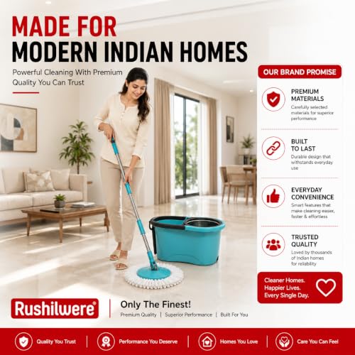 Image of 360 Spin Mop with Bucket for Floor Cleaning | Magic Mop Set with Wheels, Wringer & Microfiber Refill | Stainless Steel Handle Floor Cleaning Mop for Home, Tiles & Wooden Floors (Blue)