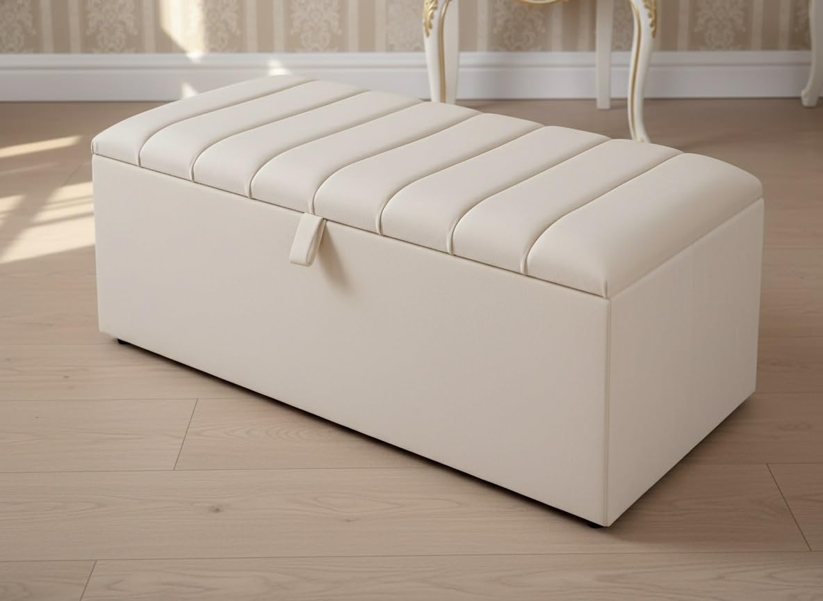 mm08enn Clarence Ottoman Storage Box with Seat, Channel Tufted Stool in Soft Plush Fabric (No Feet, Mustard)