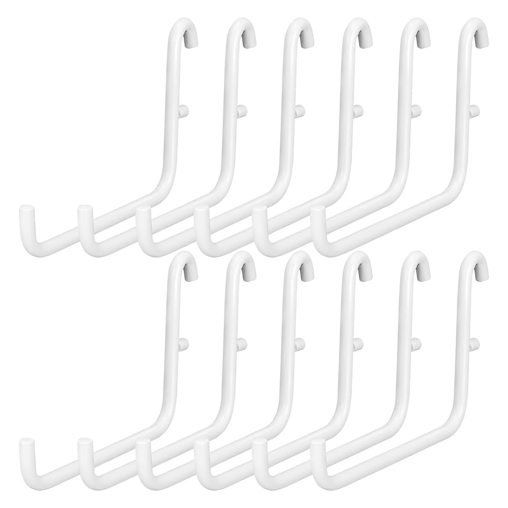 Gokoti Metal Peg Board Hook Accessories Set - 12 Piece Long Storage Tool Hooks for Home Waterproof, White