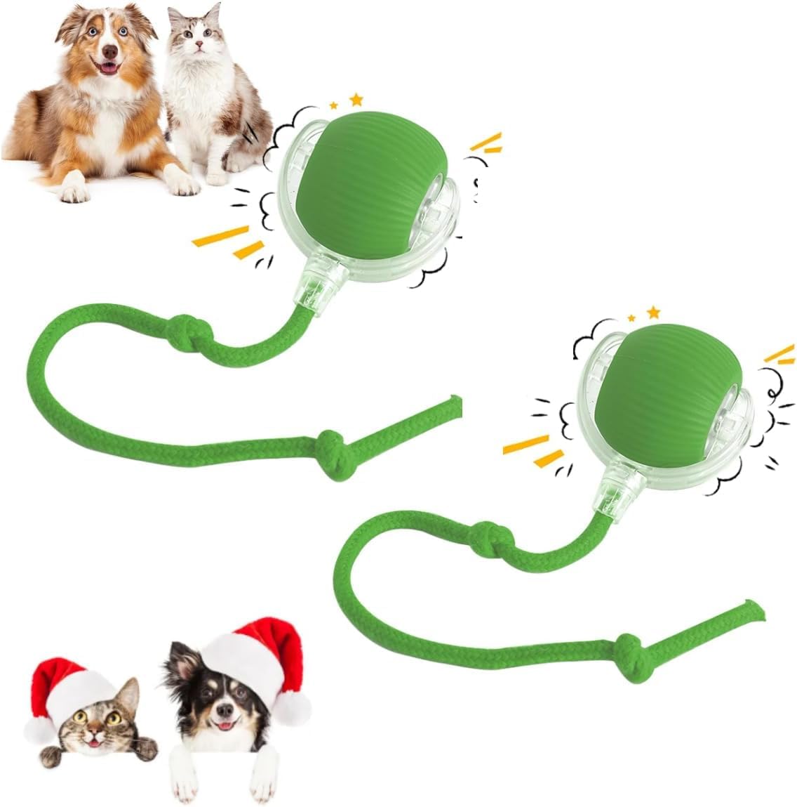 YILCER Chewie Viral Rolling Ball, Interactive Rolling Dog Ball, Chewie Ball for Dogs, Interactive Dog Smart Ball Toy, Interactive Cat Ball Toy, 360° Smart Automatic Rolling Pet Ball (Green 2pcs)