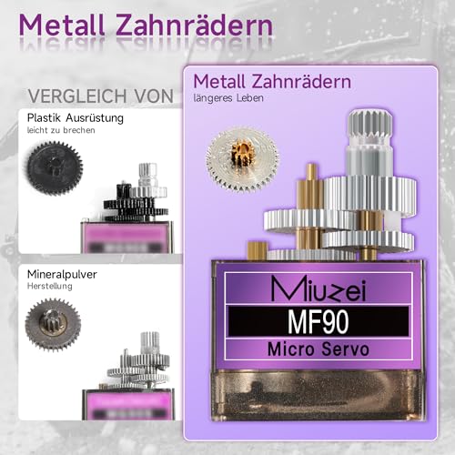 Miuzei Servomotor Metall Zahnräder 10 PCS RC 9G Micro Servo 180 Grad mini Motor für Arduino Modellbau Roboter Arm Flugzeug 1/10 1:8 Car Boot mit Servokabel Horn