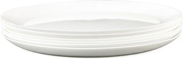 CYUFU Dinner Plates Set of 6, Tempered Glass White Plates, 10-1/2-Inch Round Dish Set, Microwave & Dishwasher Safe Glass Plate Set