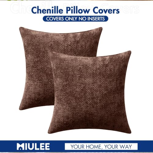 Image of MIULEE Pack of 2 Fall Couch Throw Pillow Covers 20x20 Inch Red Brown Modern Boho Accent Decorative Pillow Covers Soft Chenille Farmhouse Cushion Covers for Home Decor Bed Sofa Living Room
