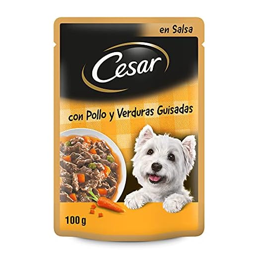 Cesar Comida Húmeda para Perros, Sabor Pollo y Verduras en Salsa (Pack de 24 bolsitas x 100g)
