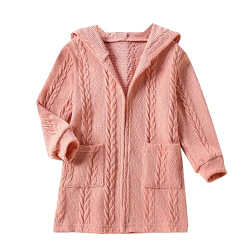 Girls Solid Knit Open Front Cardigan Sweater Hooded Coat Kids Winter Long Dress Long Sleeve Coat Jacket with Pockets