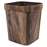 Sandyseptember Bote de basura cuadrado de plástico de 14L con borde de grano de madera para cocina, hotel, dormitorio y baños KTV
