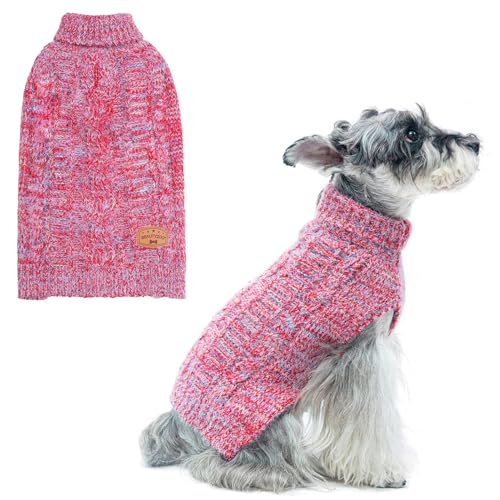 Image of BEAUTYZOO Dog Sweaters for Small Dogs, Knit Clothes with Harness Hole | Turtleneck Pullover Fall Winter Knitwear, Fuzzy Fleece Cold Weather Coat for Girl Boy Puppy, Warm Pet Sweatshirt, Red S