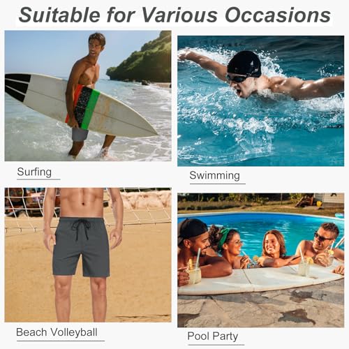 Image of Mens Swim Trunks with Compression Liner 2 in 1 Quick Dry Swimming Shorts Swimwear Bathing Suits with Pockets
