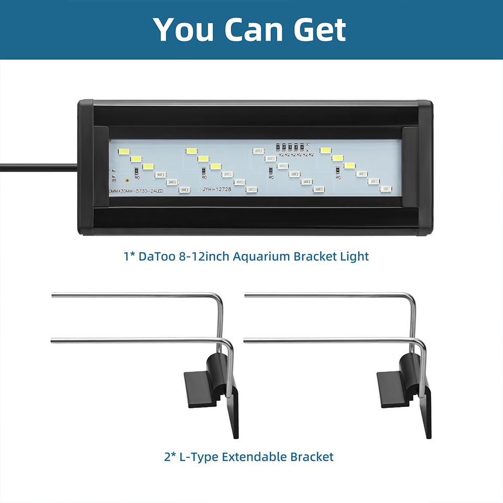 LED Aquarium Light Full Spectrum Fish Tank Light with Dimmer White Blue Red Green LEDs Fish Tank Light with Three Lighting Modes and Extendable Bracket for 8 Inch to 12 Inch Aquarium