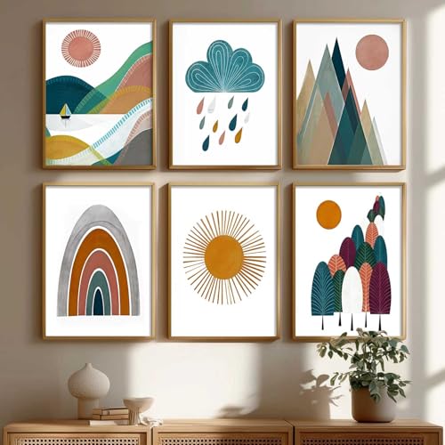 Image of kotart Boho Art Home Decoration Paintings With Frame For Living Room Bed Room Hotel Wall Decor Digital Reprint Set Of 6 (10X13 inch)