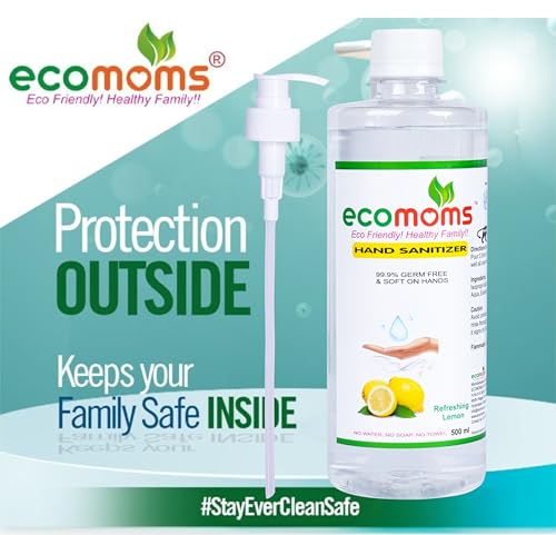 Image of Ecomoms hand sanitizer 500ml Gel and Sanitizer 75% Alcohol-Based Kills 99.9% of Germs Skin safe (Pack of 1)