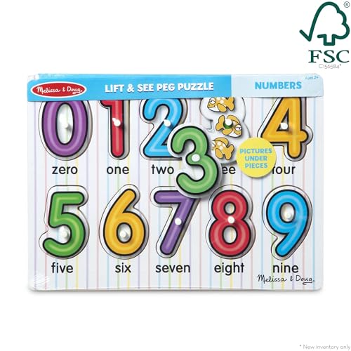 Melissa & Doug Lift & See Numbers Wooden Peg Puzzle - 10 Pieces - FSC Certified - image 4