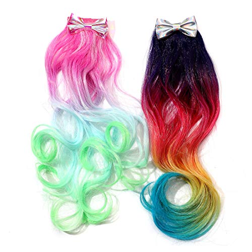 Amerla AL Curly Colored Hair Extensions For Kids Rainbow Ombre Ponytail Extension Fake Hair Barrettes Party Hair Accessories 2 Pack thumb #5