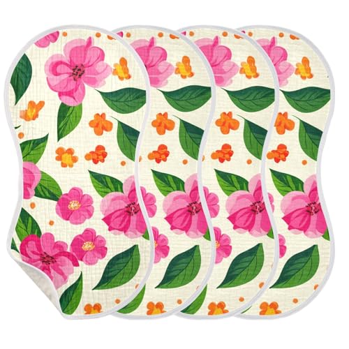 2 Pack Baby Burp Cloths, Soft Absorbent Burping Cloths for Babies, Cotton Milk Spit Up Rags, Large Size for Newborns, Baby Boys and Girls (Pink Floral Pattern)3