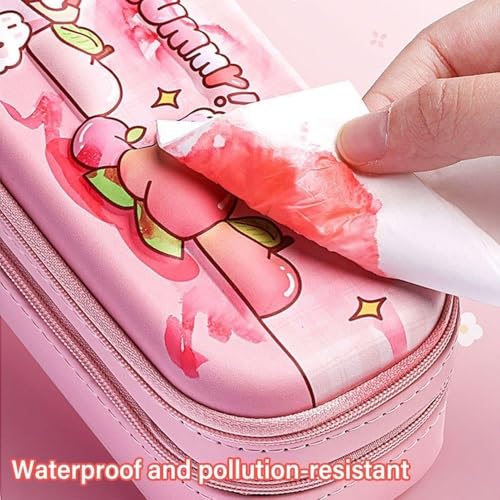 Image of Kawaii Pencil Case 3 Compartment Cute Pencil Pouch Aesthetic Pencil Box for Girls Large Capacity Pen Pouch Multifunctional Stationery Case (Girl Peach)