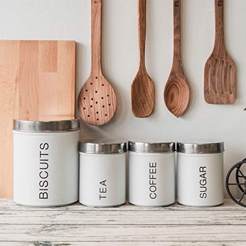 Harbour Housewares Round Kitchen Canisters Set - 4pc Set - White - Metal Kitchen Storage Tea Coffee Sugar Canisters Bread Bin Cookie Jar Biscuit Barrel with Airtight Lid - Cosy Home Interiors Harbour Housewares Round Kitchen Canisters Set - 4pc Set - White - Metal Kitchen Storage Tea Coffee Sugar Canisters Bread Bin Cookie Jar Biscuit Barrel with Airtight Lid - Image 6
